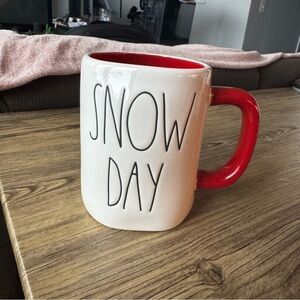 Rae Dunn SNOW DAY Mug Red Interior Red Handle winter Hat Graphic Double Sided